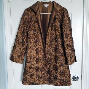 Grace Chuang NY Open Satin Duster Size S Copper Floral Applique Textured Luxury